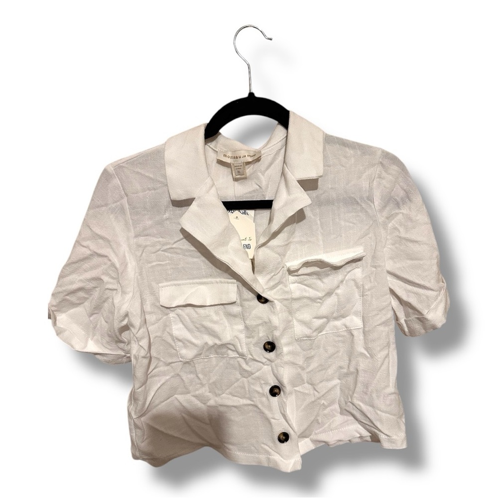 NWT Monteau Cropped Linen Blouse